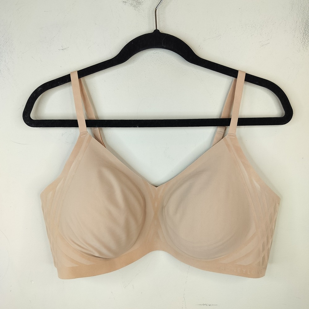Honeylove Crossover Bra XL Wireless Support Smooth Nude Tan